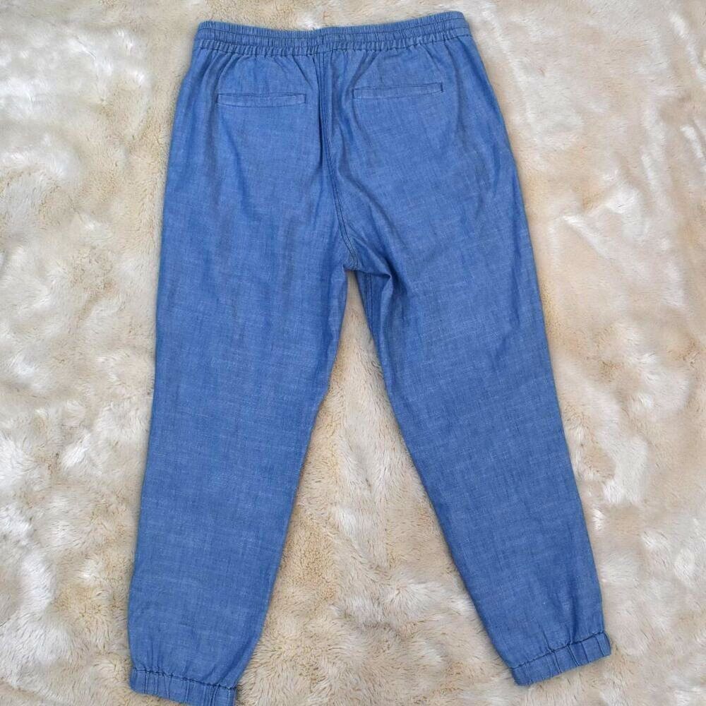 Point Sur Seaside Cotton Pants Sz 4 Blue High Waist Cropped Stretch Waist Comfy - Picture 12 of 14